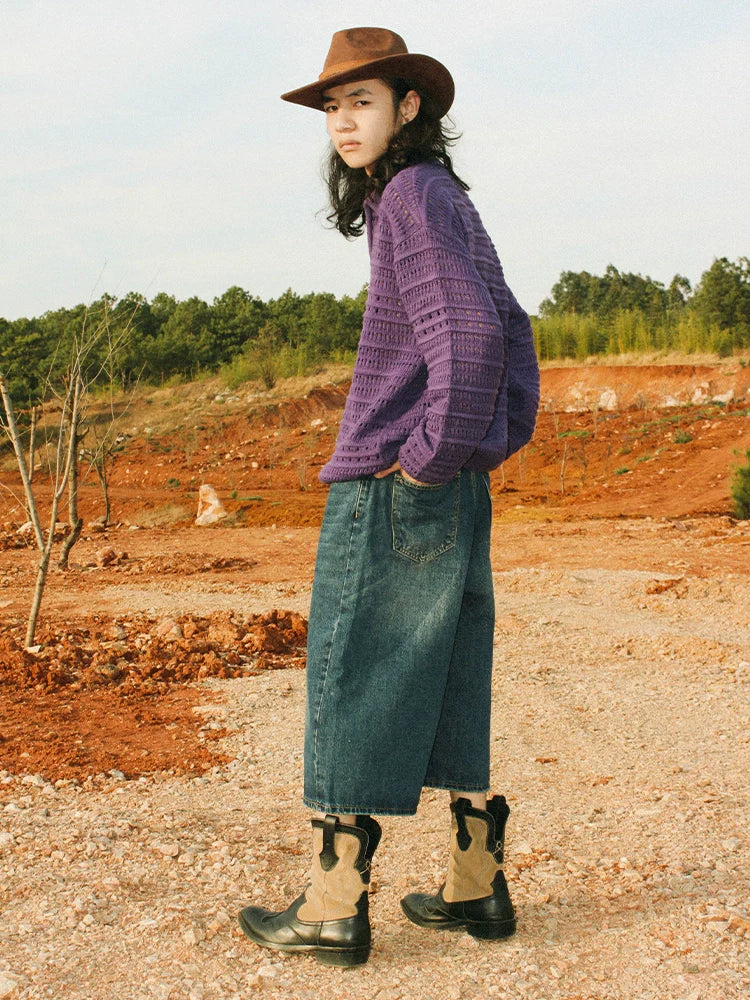 PUBLICRADIO Retro Silhouette Washed Denim Cropped Shorts