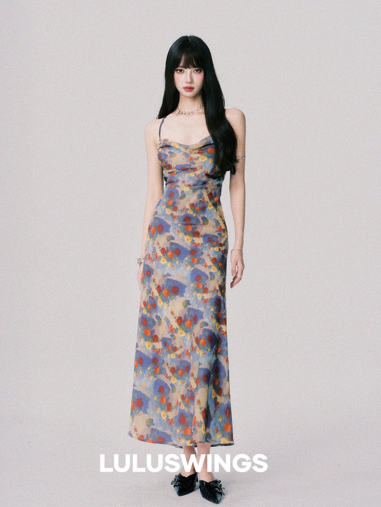 LULUSWINGS Smudge Print Swingneck Suspender Dress