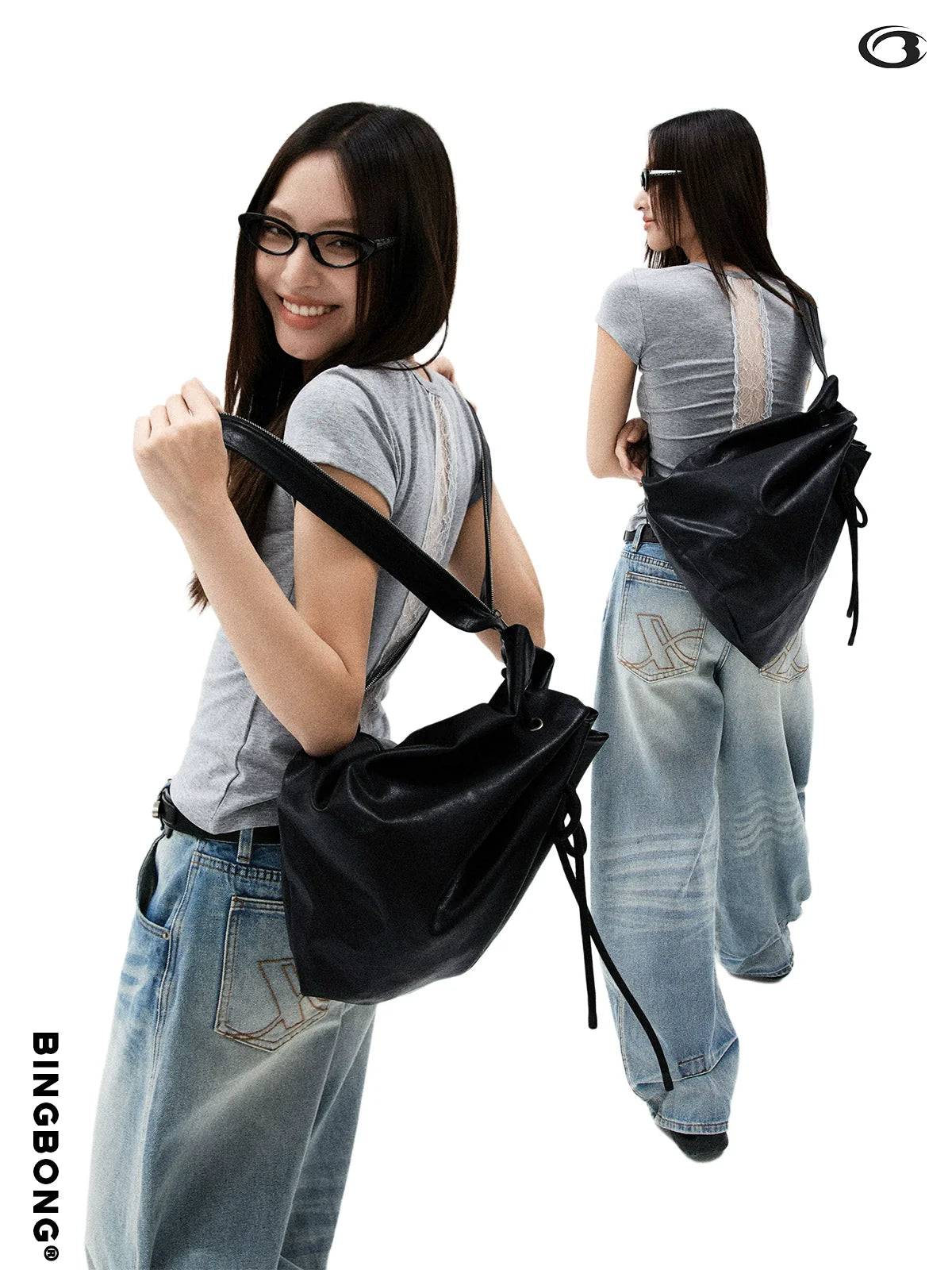BINGBONG Simple Korean Drawstring Shoulder Backpack