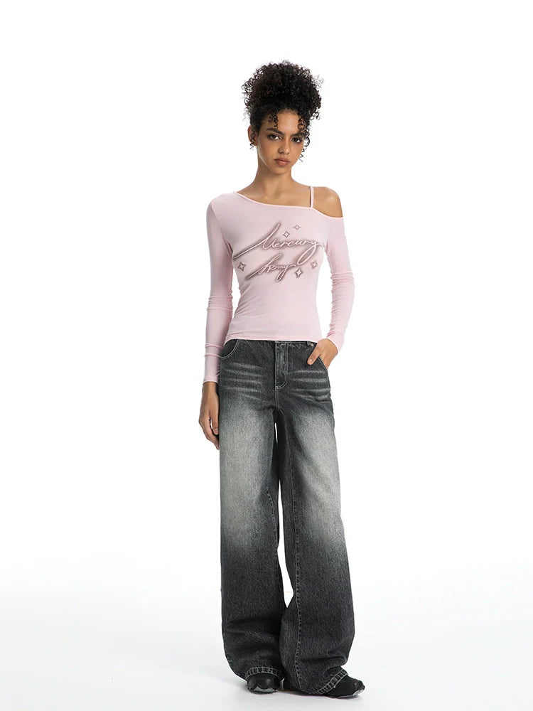 ABMY Slanted Shoulder High Elastic Breathable Suspender T-shirt