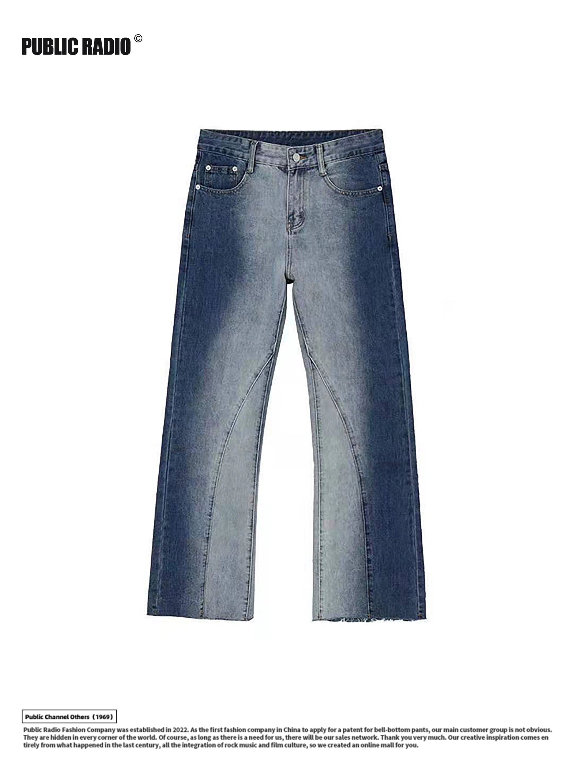 PUBLICRADIO Splicing Washed Heavy Denim Micro-flared Pants