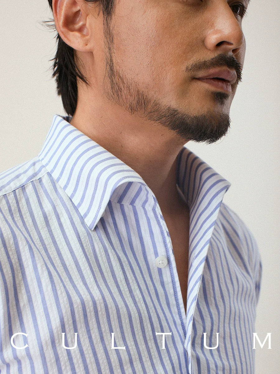 CULTUM One-piece Collar Long-sleeved Striped Casual Shirt