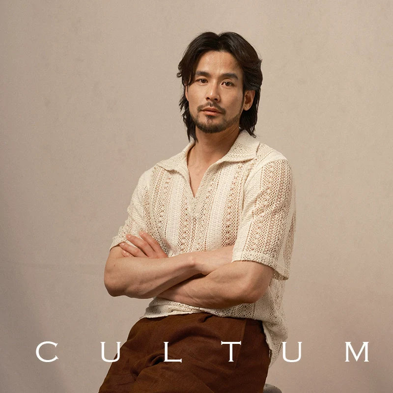 CULTUM Loose Cutout Knitted Polo Shirt