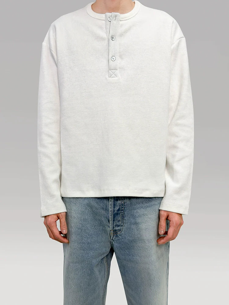 PLUS NO LOGO Diamond Waffle Henry Neck Long Sleeve