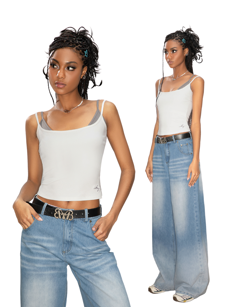 ABMY Slim-fit Contrasting Fake Two-piece Sling Vest