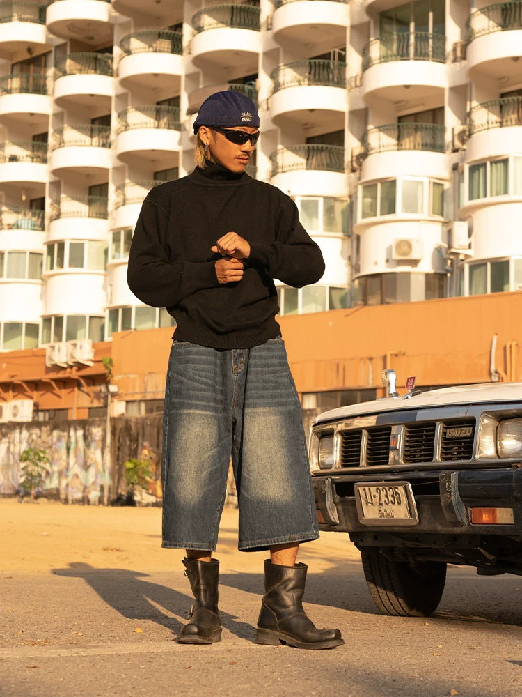 PUBLICRADIO Retro Silhouette Washed Denim Cropped Shorts