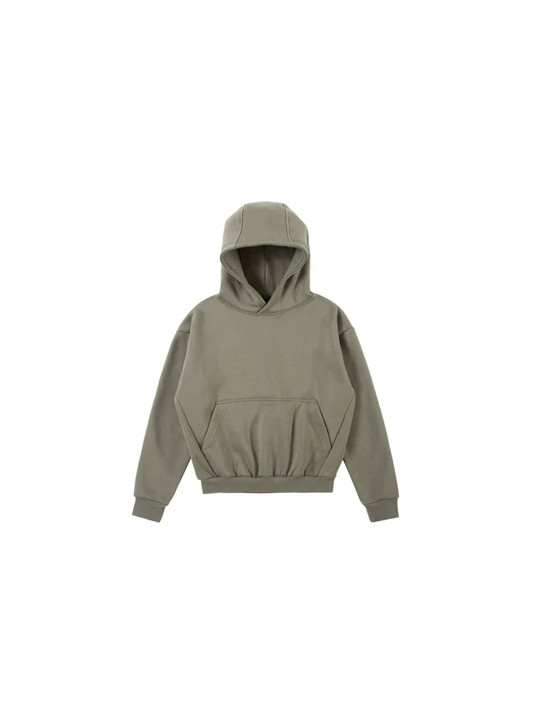 PLUS NO LOGO Short and Wide Stand-up Hooded Sweater
