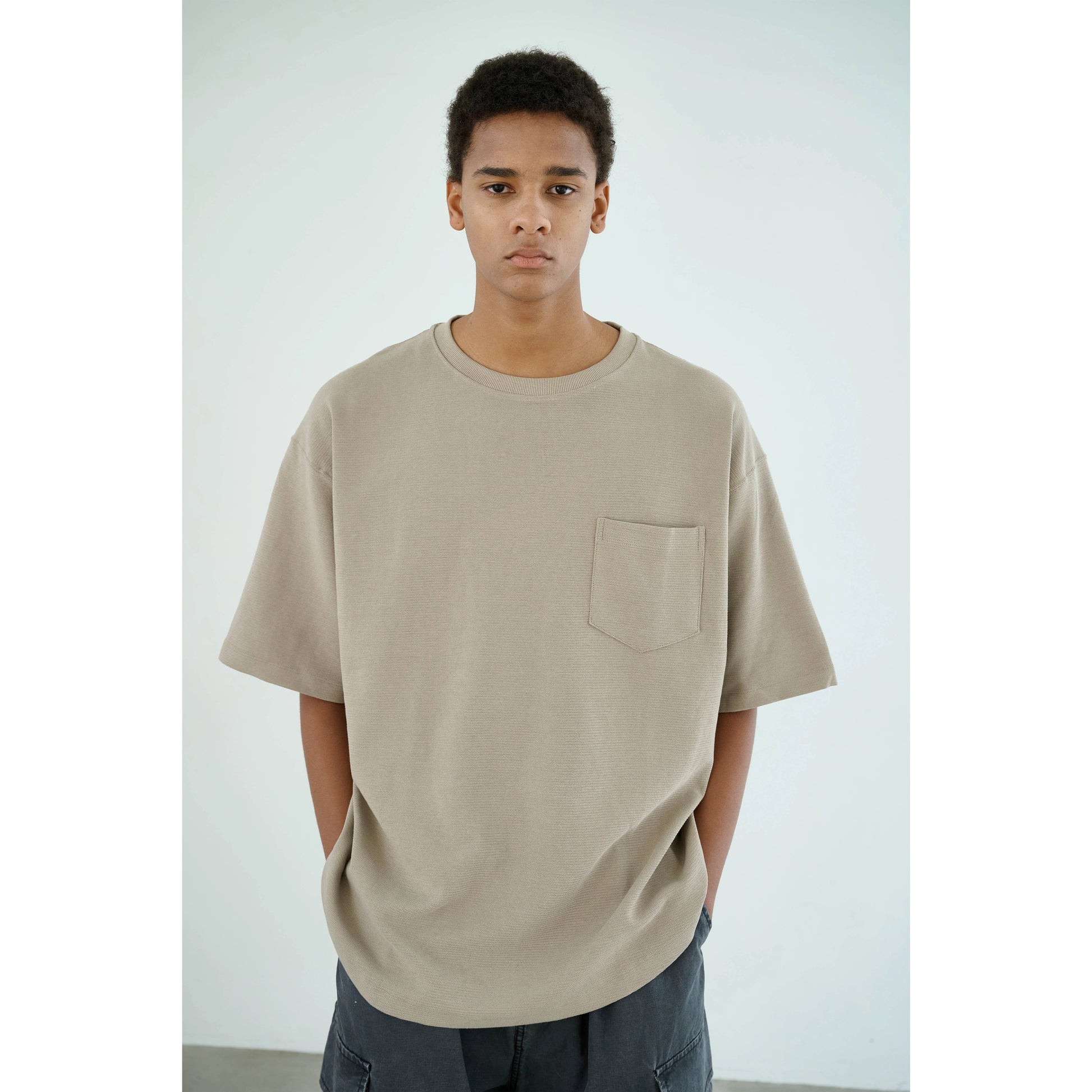 AnniehallT Curved Hem Waffle Blockbuster Pocket Tee