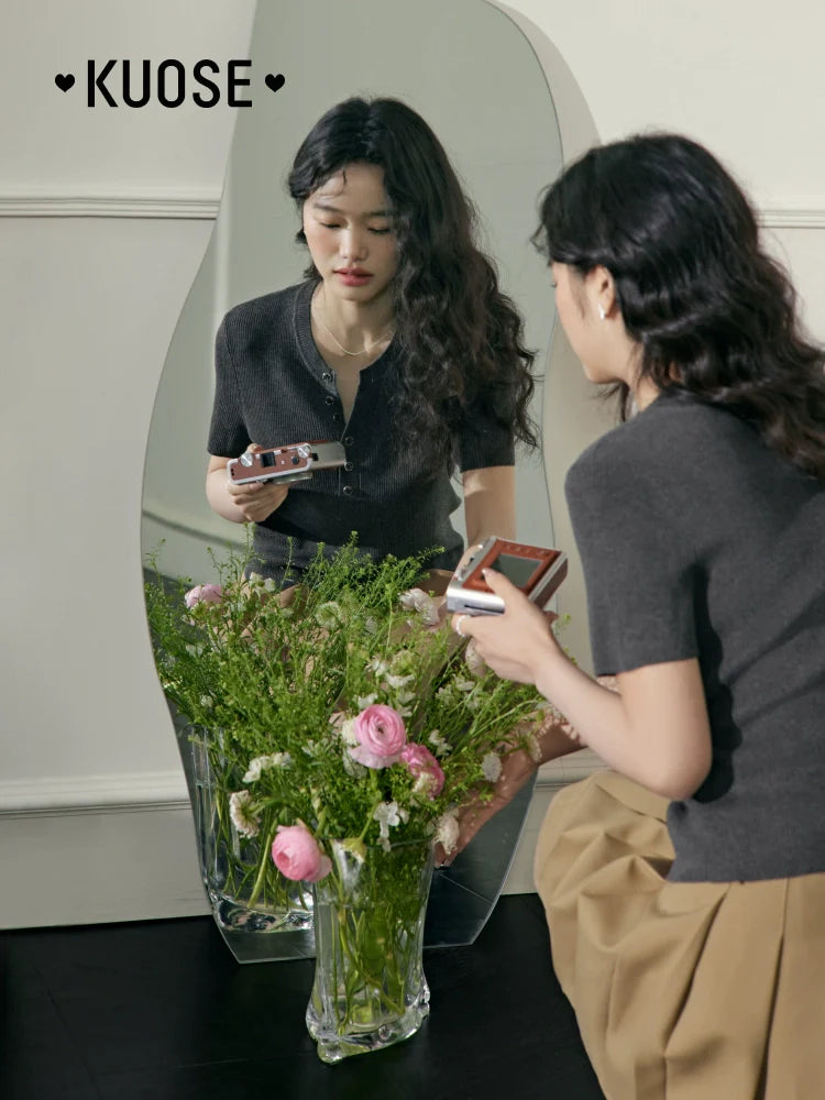 Kuose Temperament Slim V-neck Knitted Sweater Tee