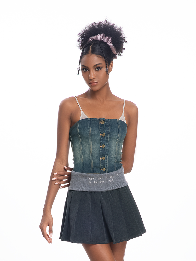 ABMY Fishbone Lace Stitching Denim Sling