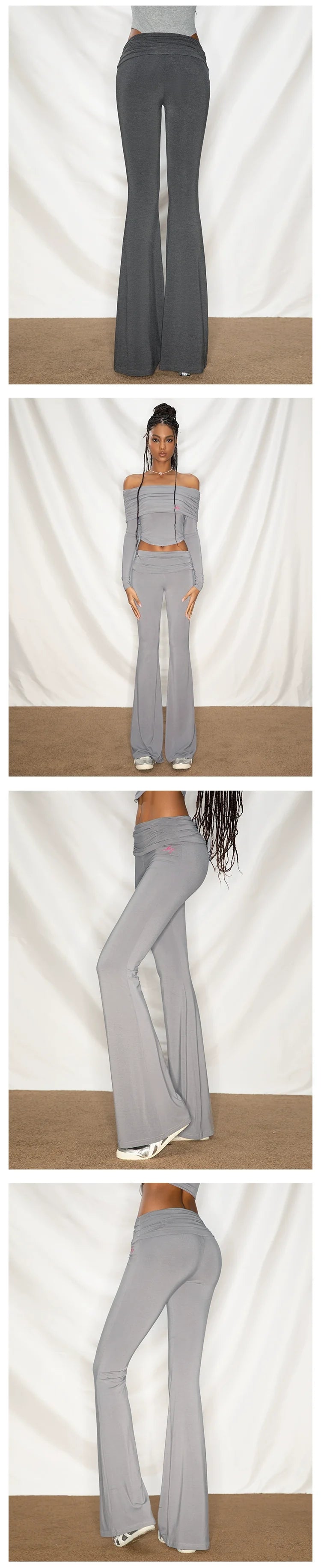 ABMY Skinny Elastic Low Waist Pleated Waist Flared Pants