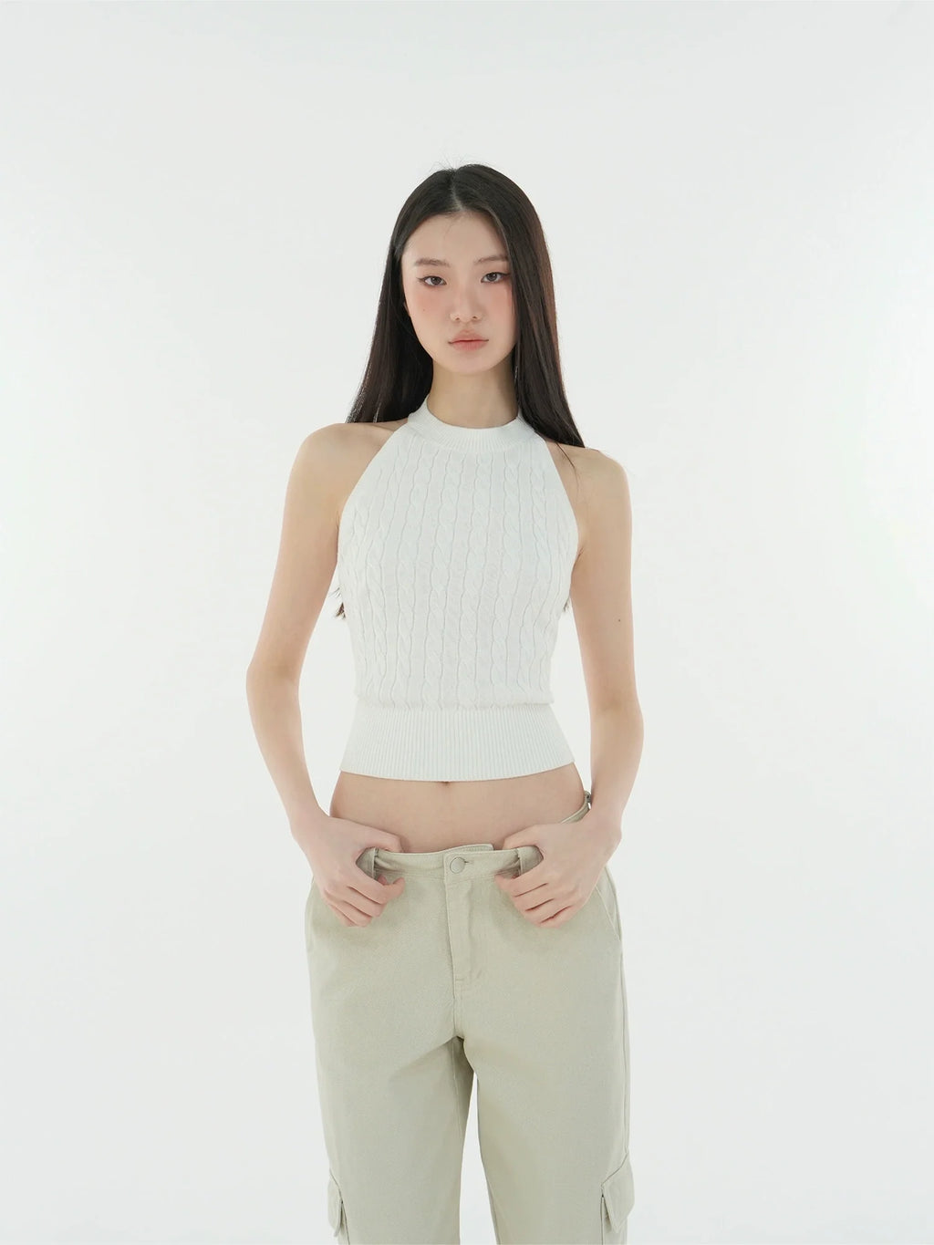 Jim Kennet Halter Twist Thin Knitted Short Neck Top