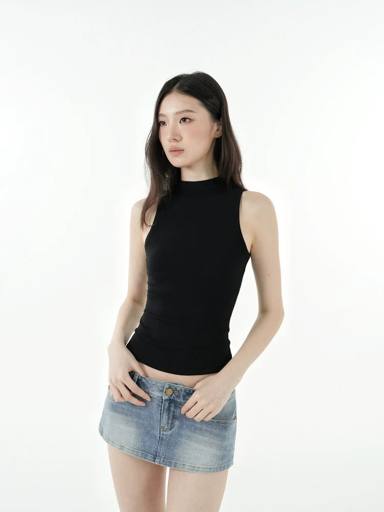 Jim Kennet Semi-turtleneck Sleeveless Slim Fit Stretch Vest