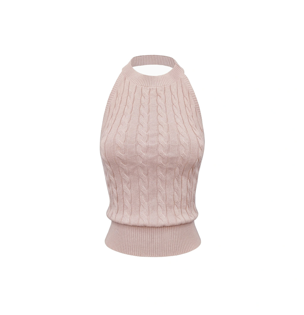 Jim Kennet Halter Twist Thin Knitted Short Neck Top