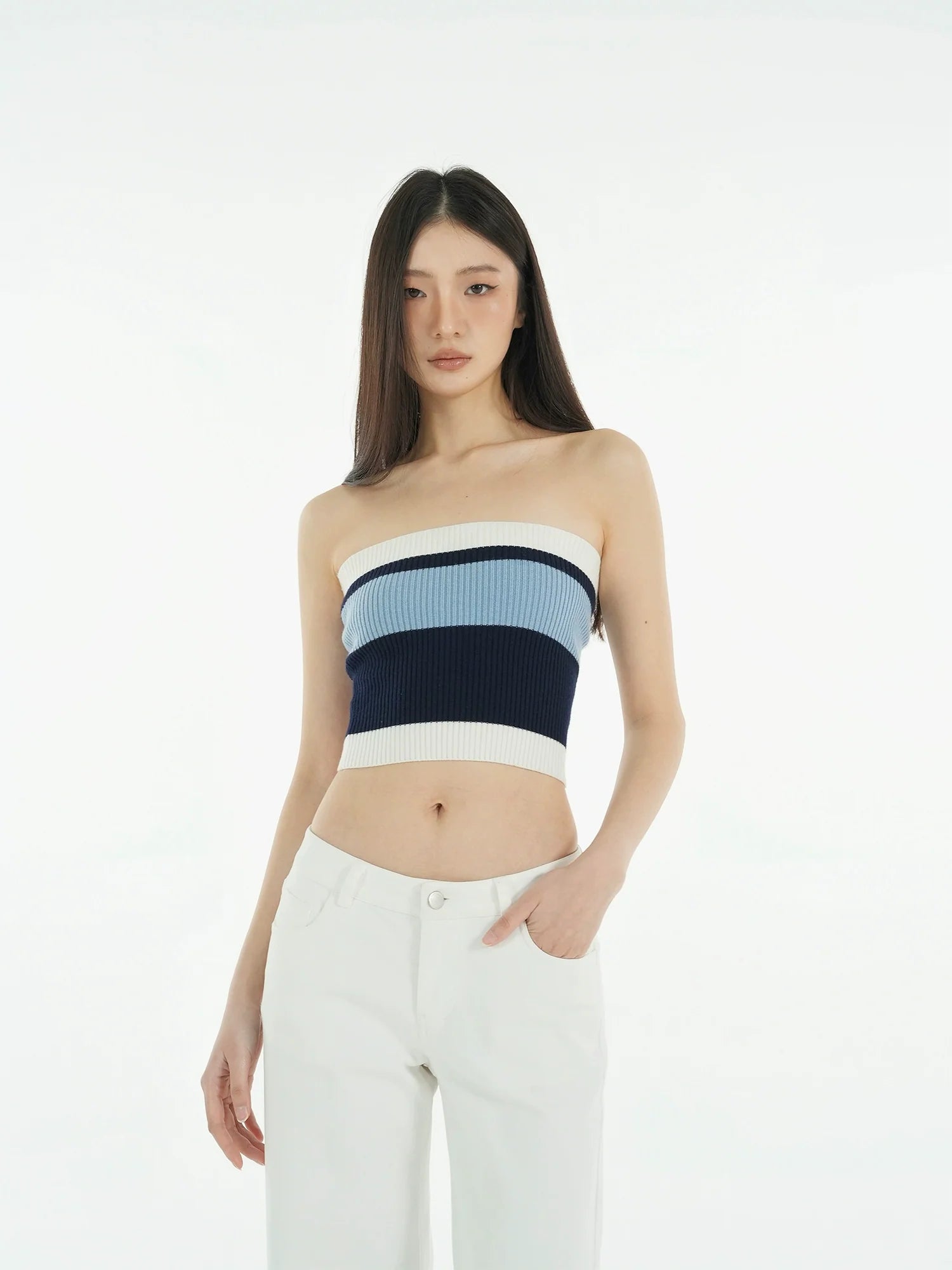 Jim Kennet Vintage Contrast Striped Slim Knit Tube Top