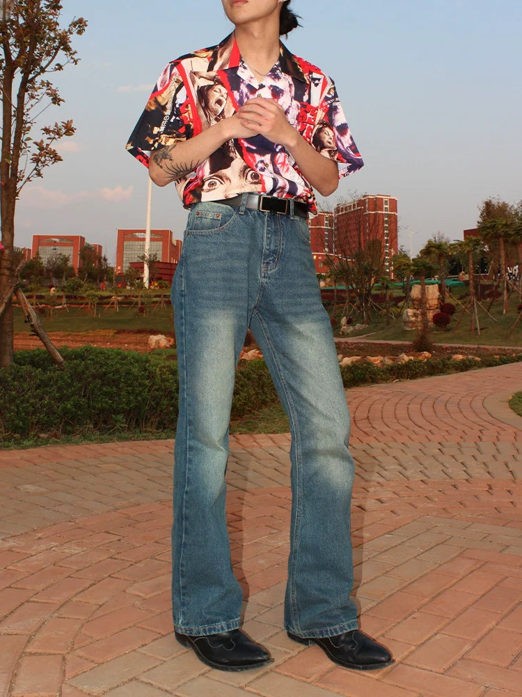 PUBLICRADIO Retro Washed Denim Micro-horn Trousers