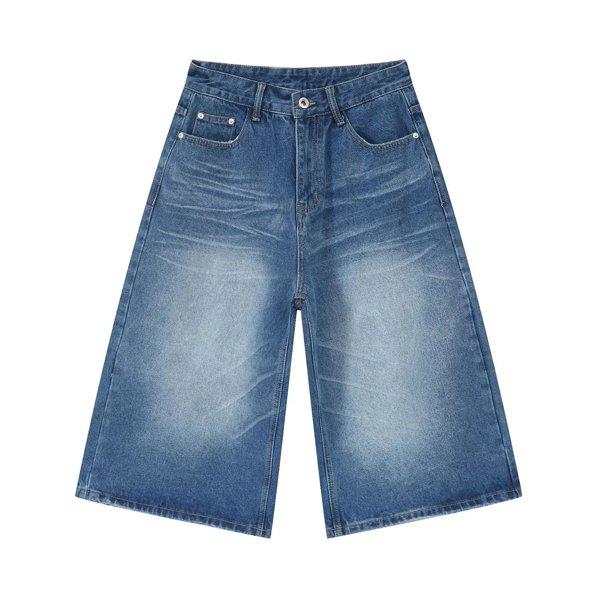 PUBLICRADIO Retro Washed Knee Denim Shorts