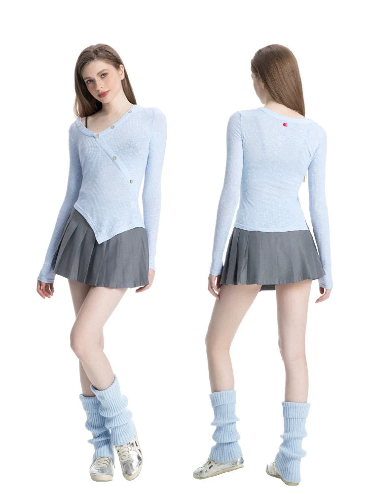 ABMY V-neck Irregular Slim-fit Versatile Knitted Top