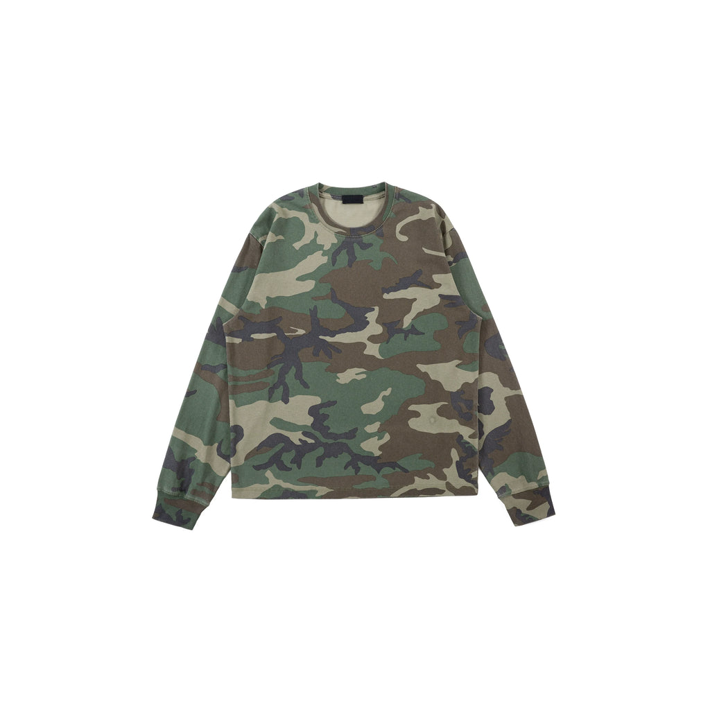 PLUS NO LOGO Small Neckline Short Wide Version Camouflage Long Sleeve