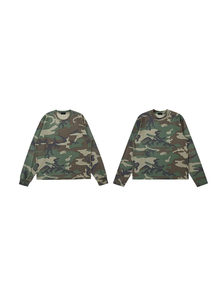 PLUS NO LOGO Small Neckline Short Wide Version Camouflage Long Sleeve