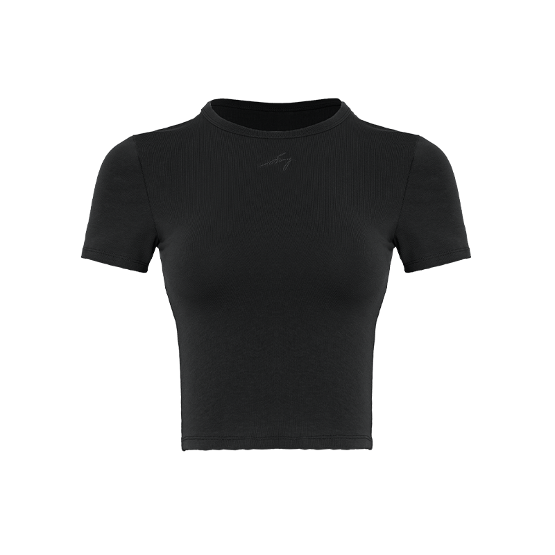 ABMY Crew Neck Front Shoulder Versatile Slim Waist Tee