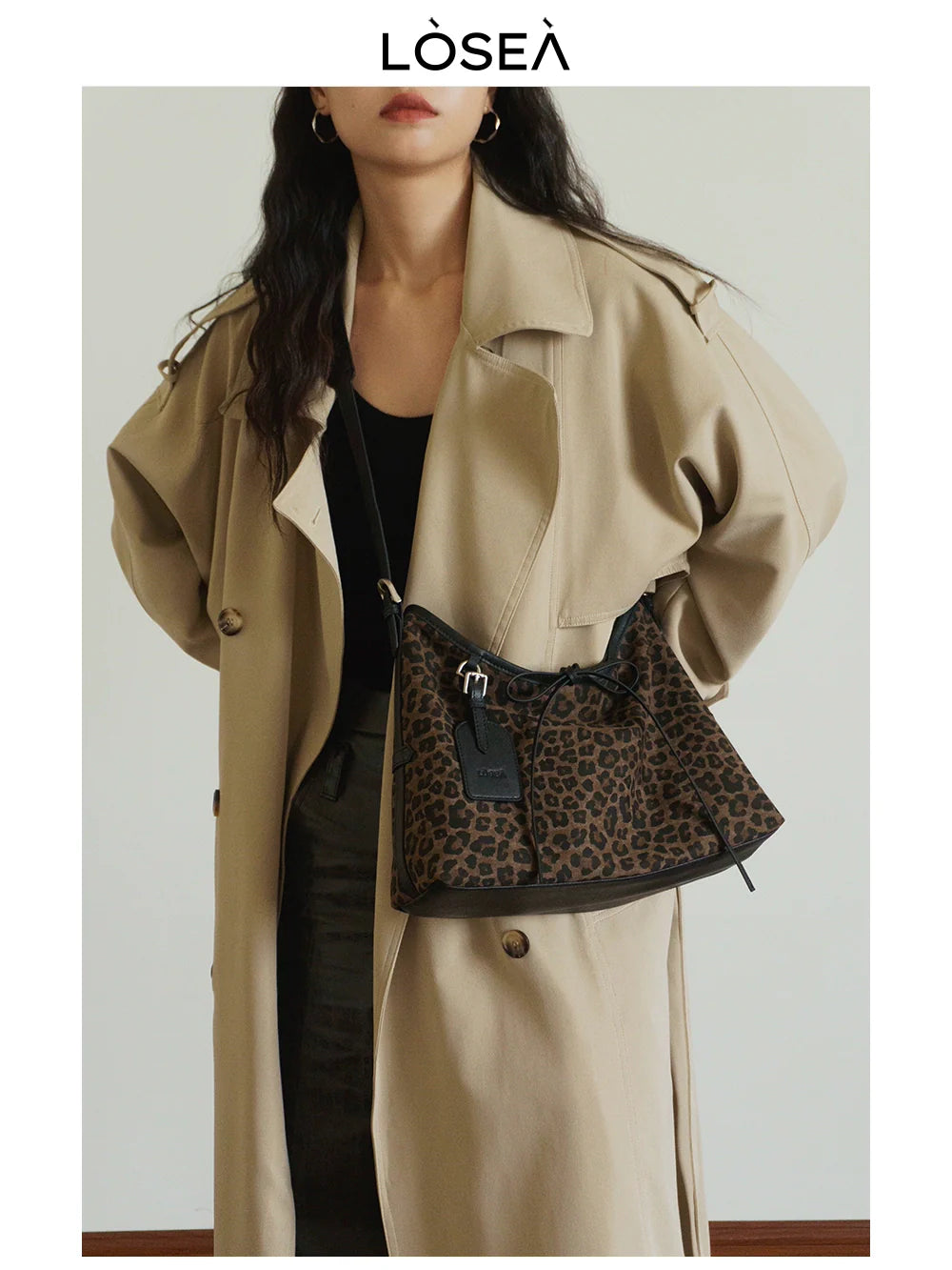 LOSEA X "Miss Polka" leopard print underarm bag