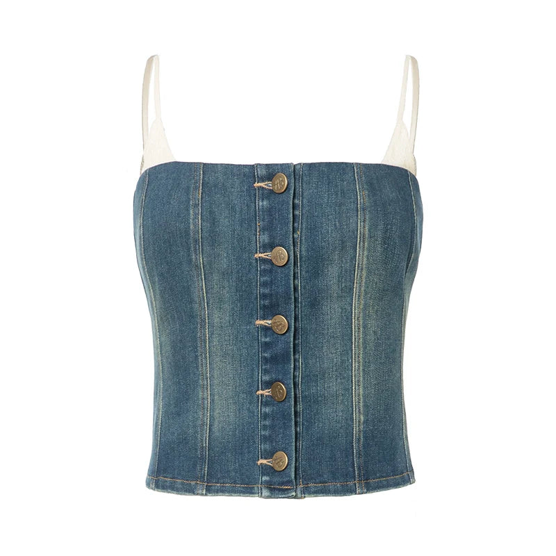 ABMY Fishbone Lace Stitching Denim Sling