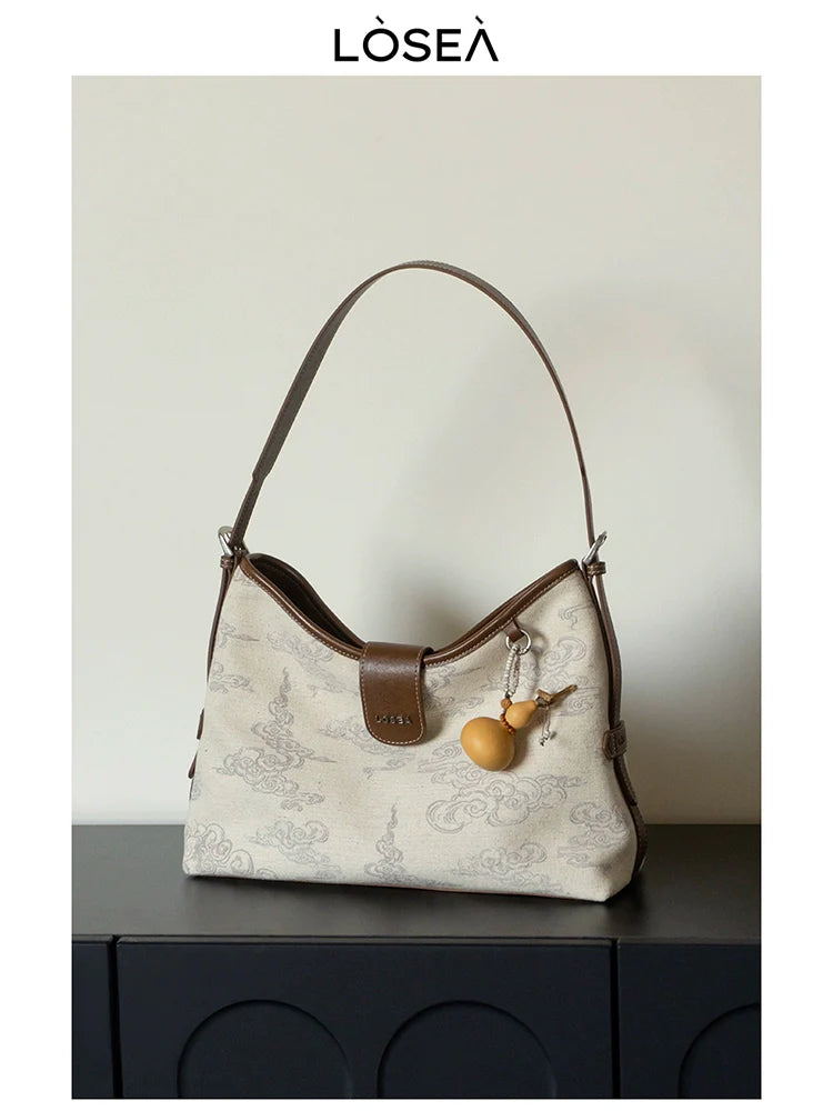 LOSEA Auspicious Cloud Pattern Single Shoulder Underarm Gourd Bag