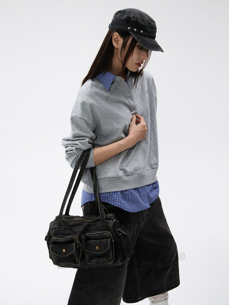 BINGBONG Retro Locomotive Armpit Bag Simple Multi-pocket Portable