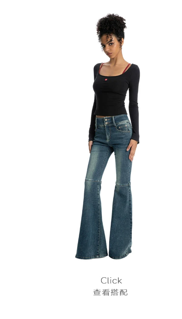 ABMY Washed Slim Fit Slim Small Flared Trousers