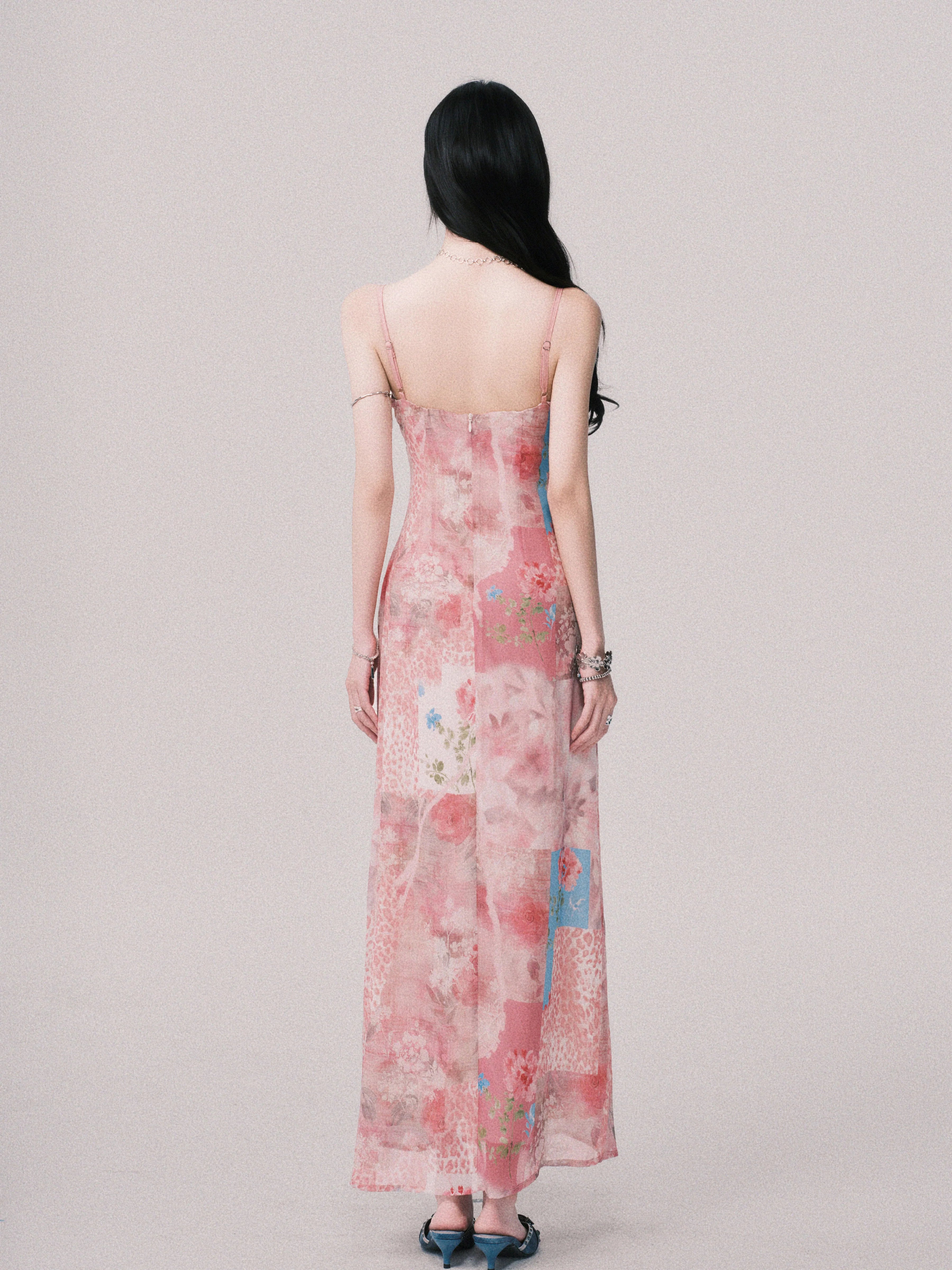 LULUSWINGS Beach Resort V-neck Splicing Print Suspender Skirt