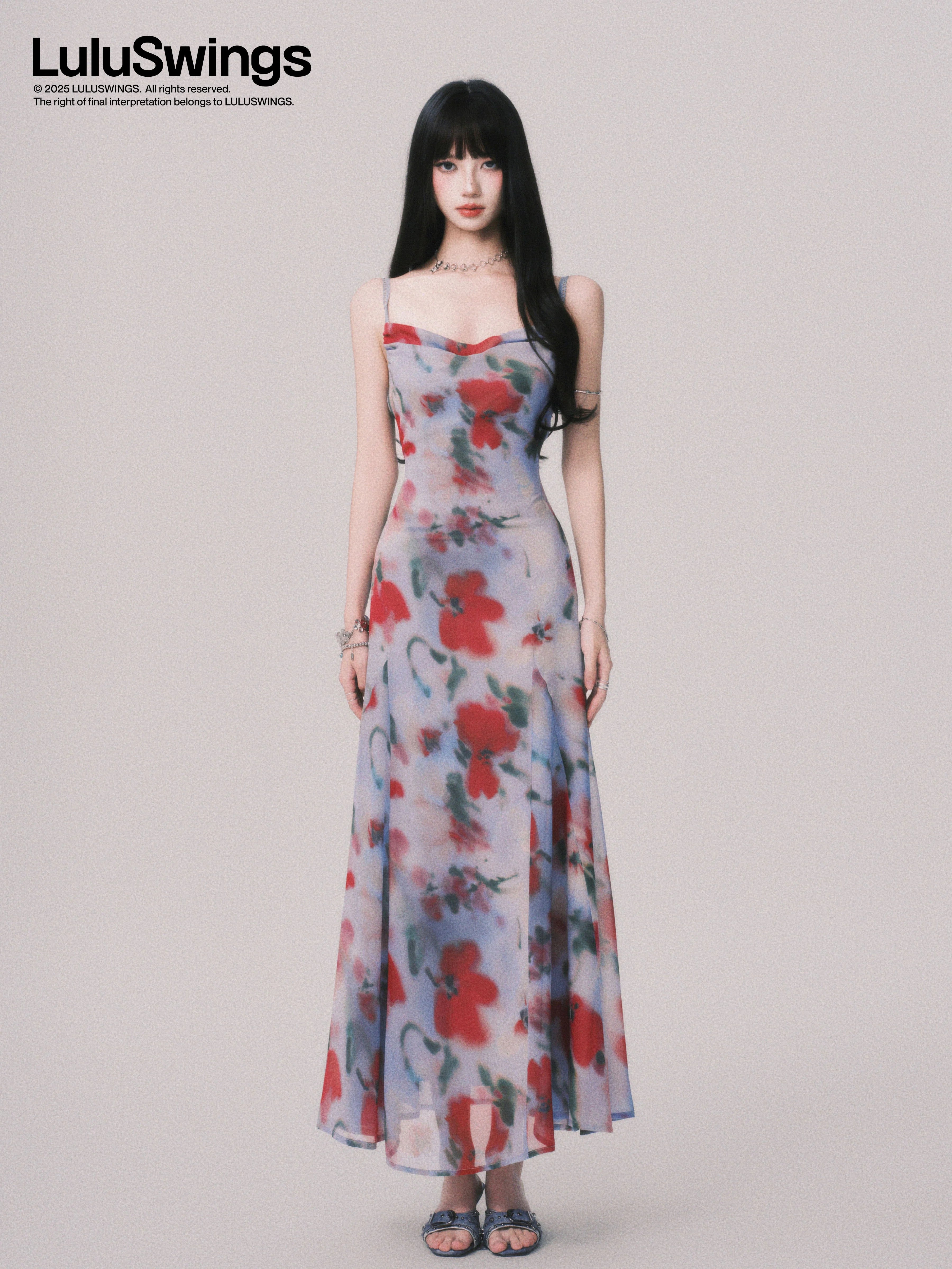 LULUSWINGS Swinging Neck Smudge Print Seaside Suspender Skirt