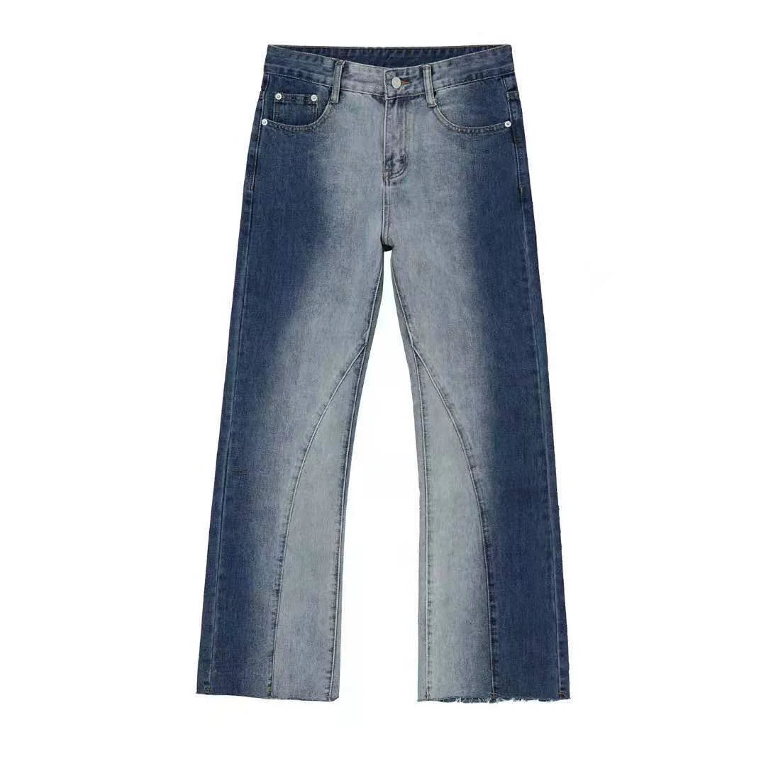 PUBLICRADIO Splicing Washed Heavy Denim Micro-flared Pants