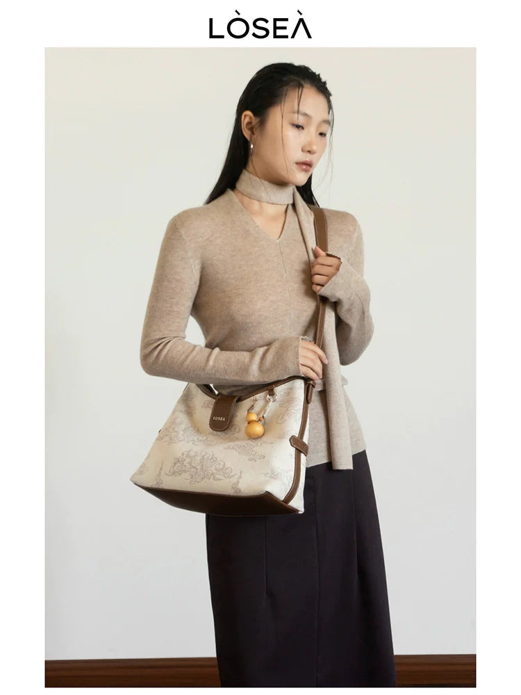 LOSEA Auspicious Cloud Pattern Single Shoulder Underarm Gourd Bag