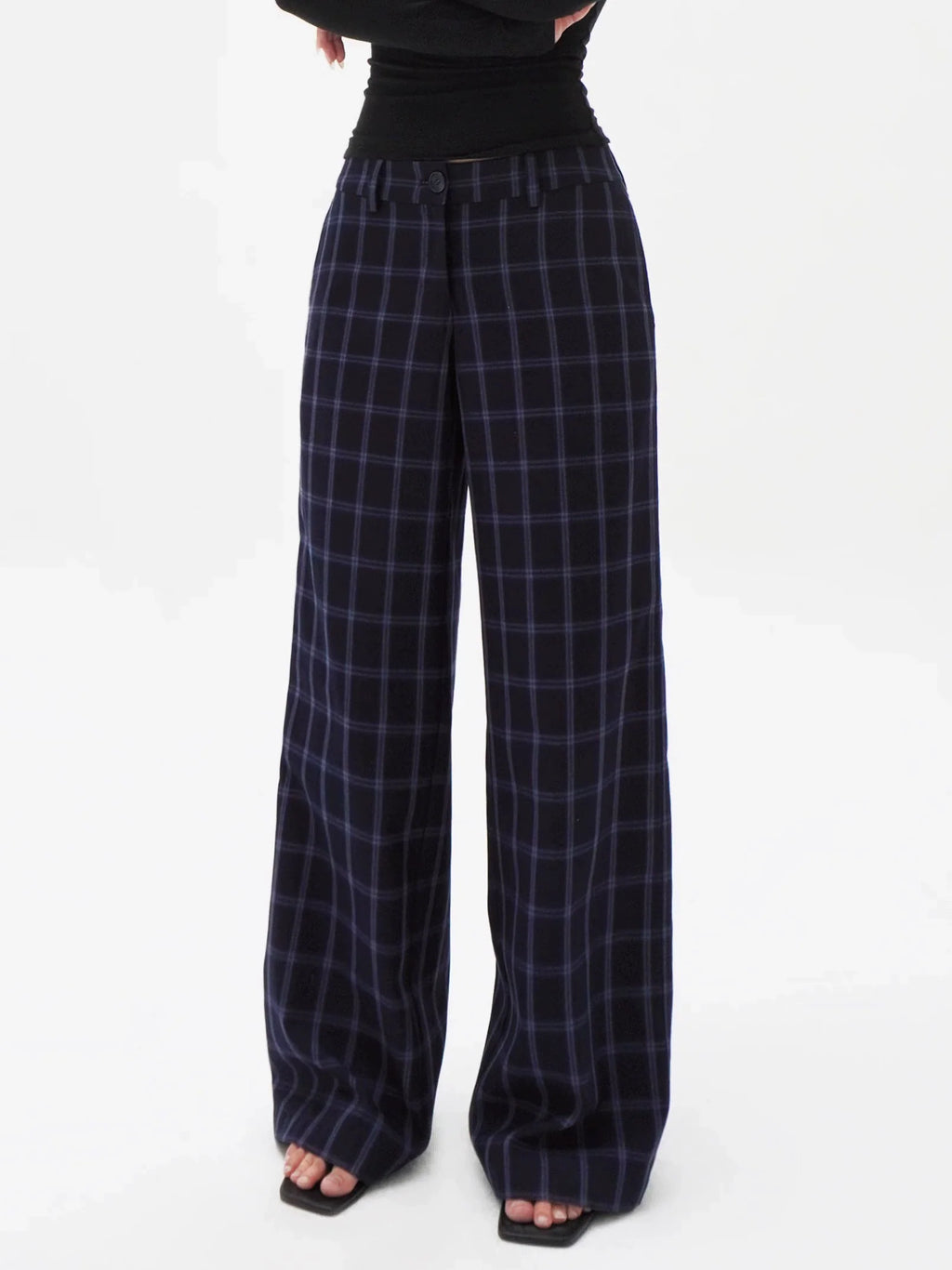 Jim Kennet Low-rise Retro Blue Plaid Slacks
