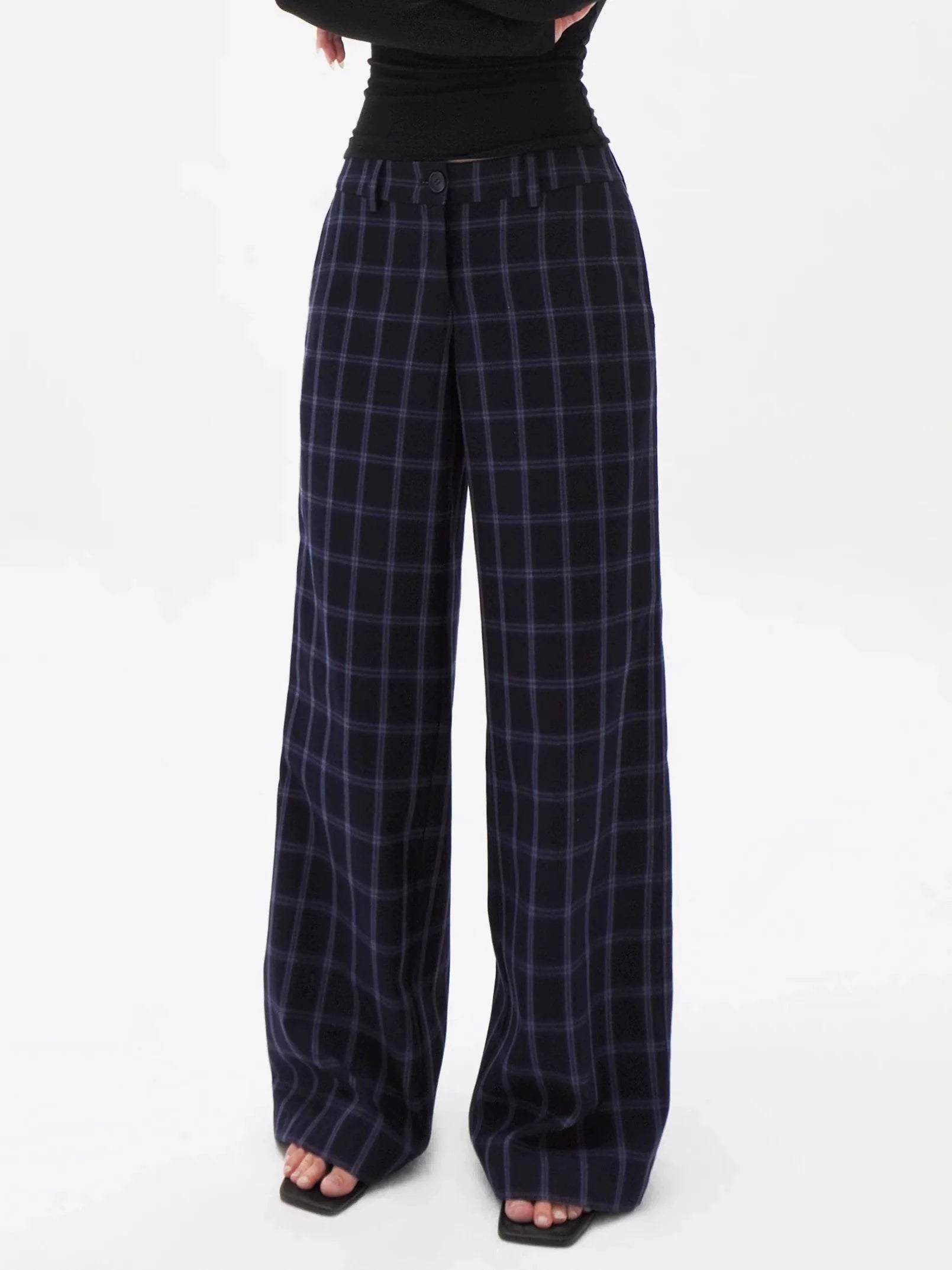 Jim Kennet Low-rise Retro Blue Plaid Slacks