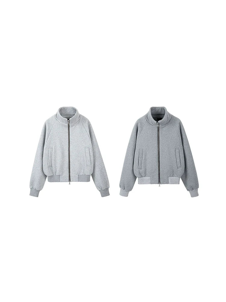 PLUS NO LOGO Fleece Stand-up Collar Jacket Zipper Jacket