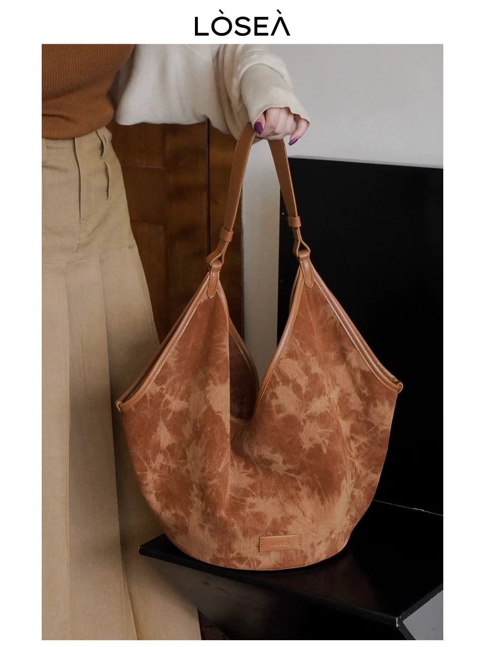 LOSEA Corduroy Large Capacity Shoulder Bag