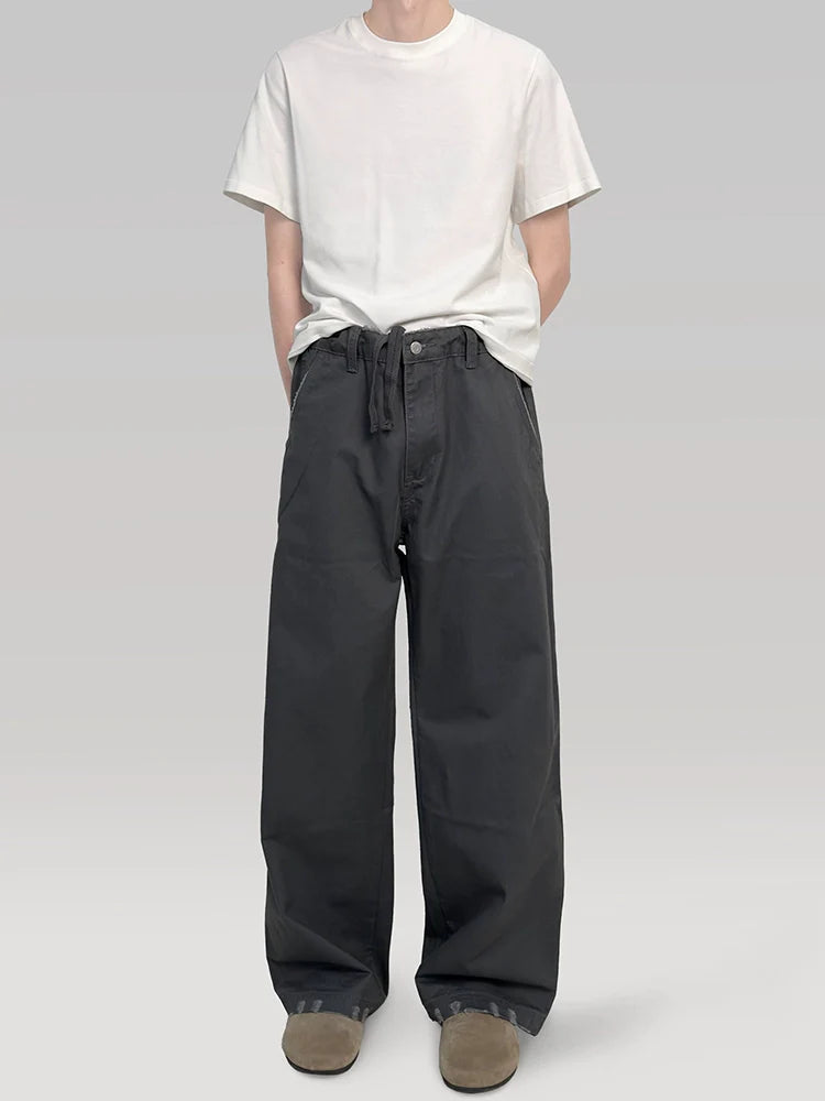 PLUS NO LOGO Washed and Old Loose Straight-leg Pants