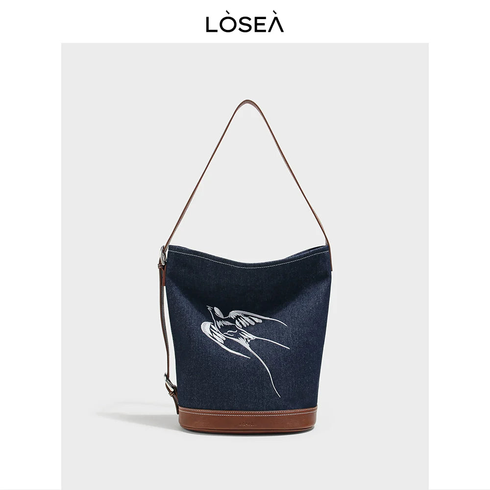 LOSEA Denim Bucket Shoulder Bag