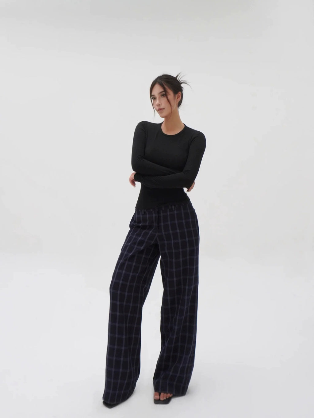 Jim Kennet Low-rise Retro Blue Plaid Slacks