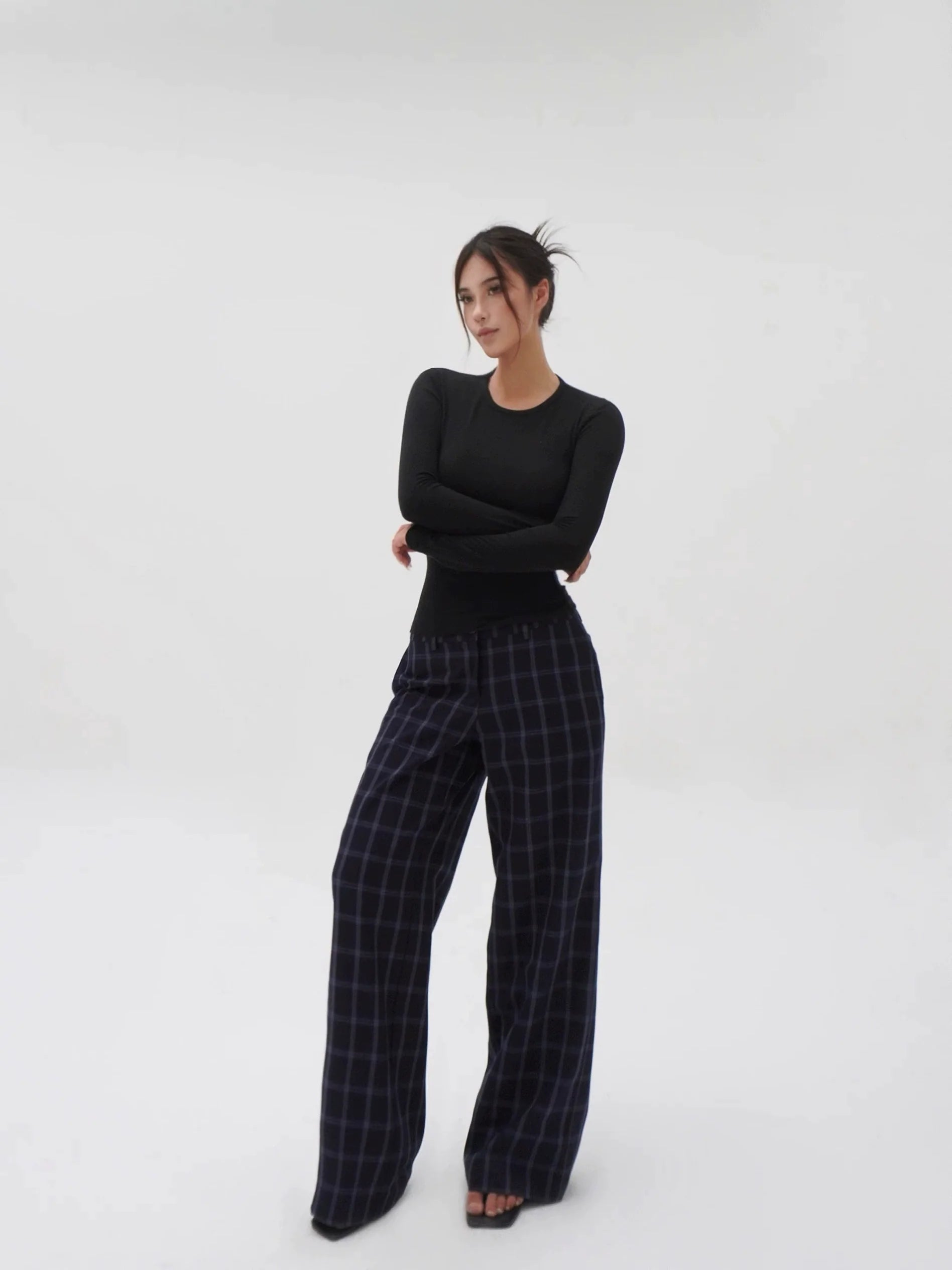 Jim Kennet Low-rise Retro Blue Plaid Slacks