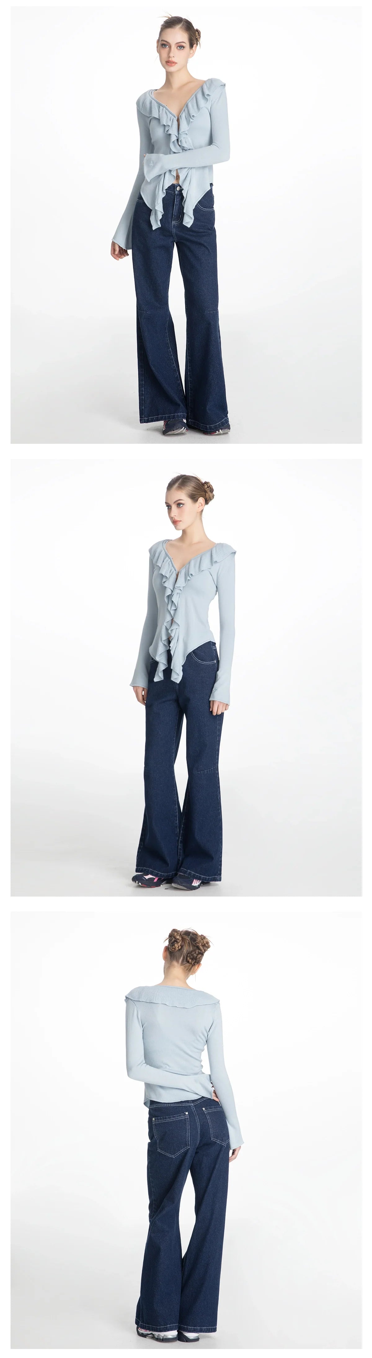 ABMY Ruffle Edge Long-sleeved Knitted Cardigan