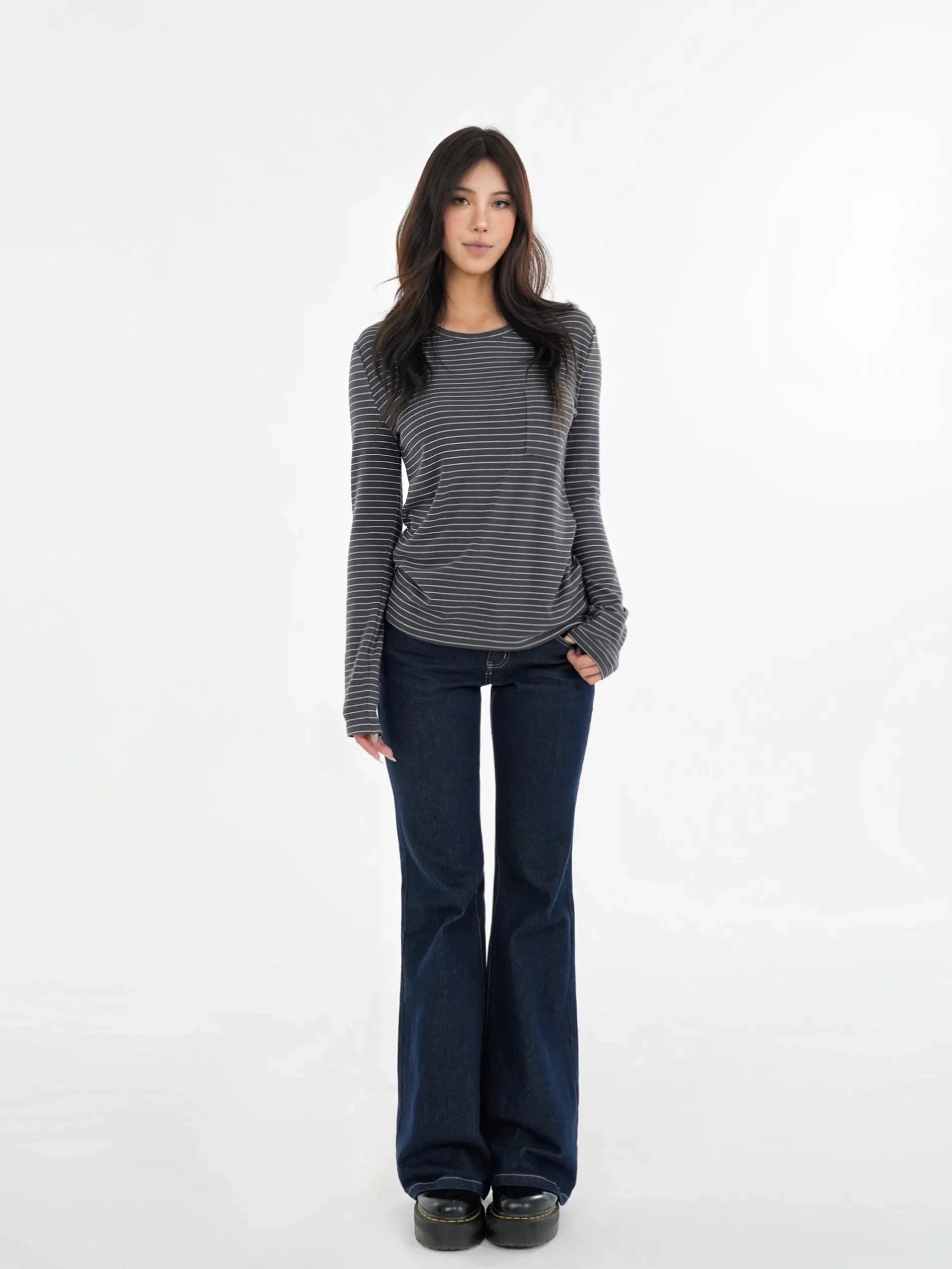 Jim Kennet Pocket Crew Neck Casual Long Sleeves