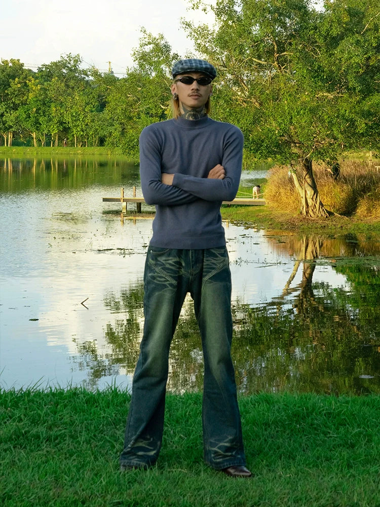 PUBLICRADIO Retro Washed Old Denim Flared Pants