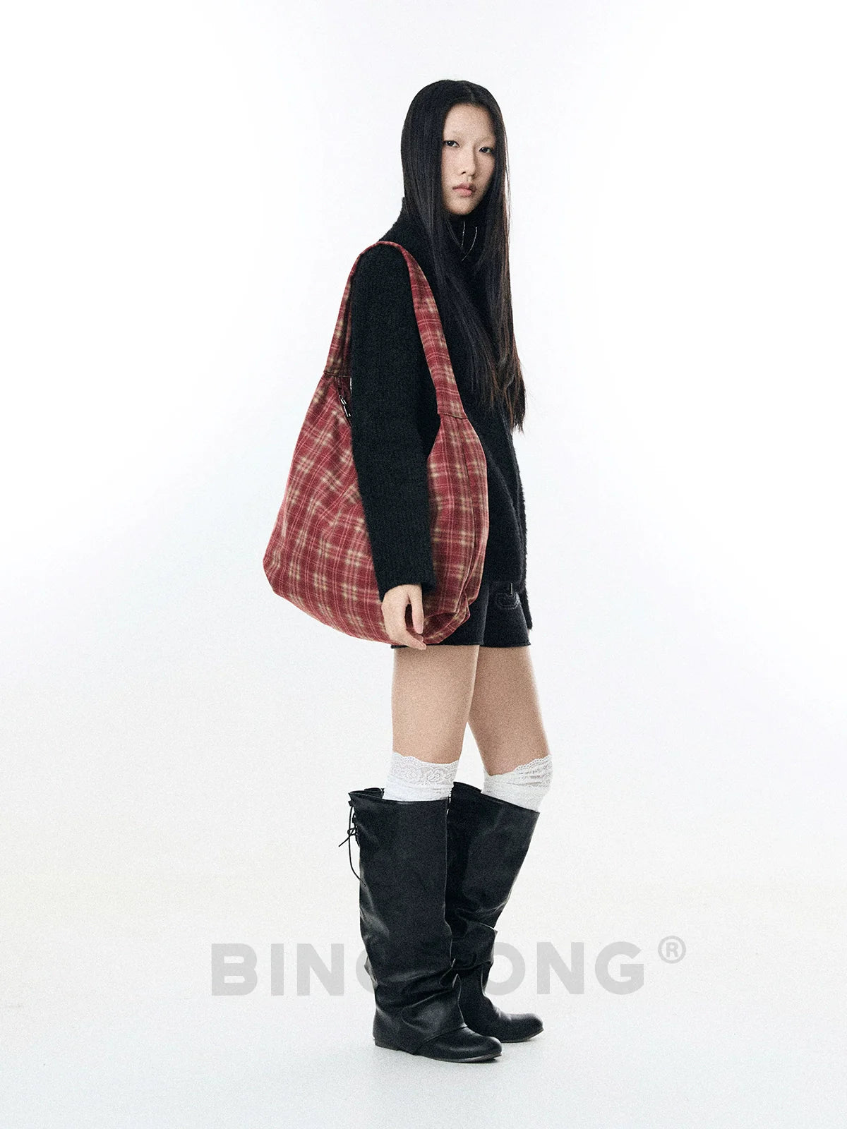 BINGBONG Retro Plaid Casual Shoulder Canvas Bag