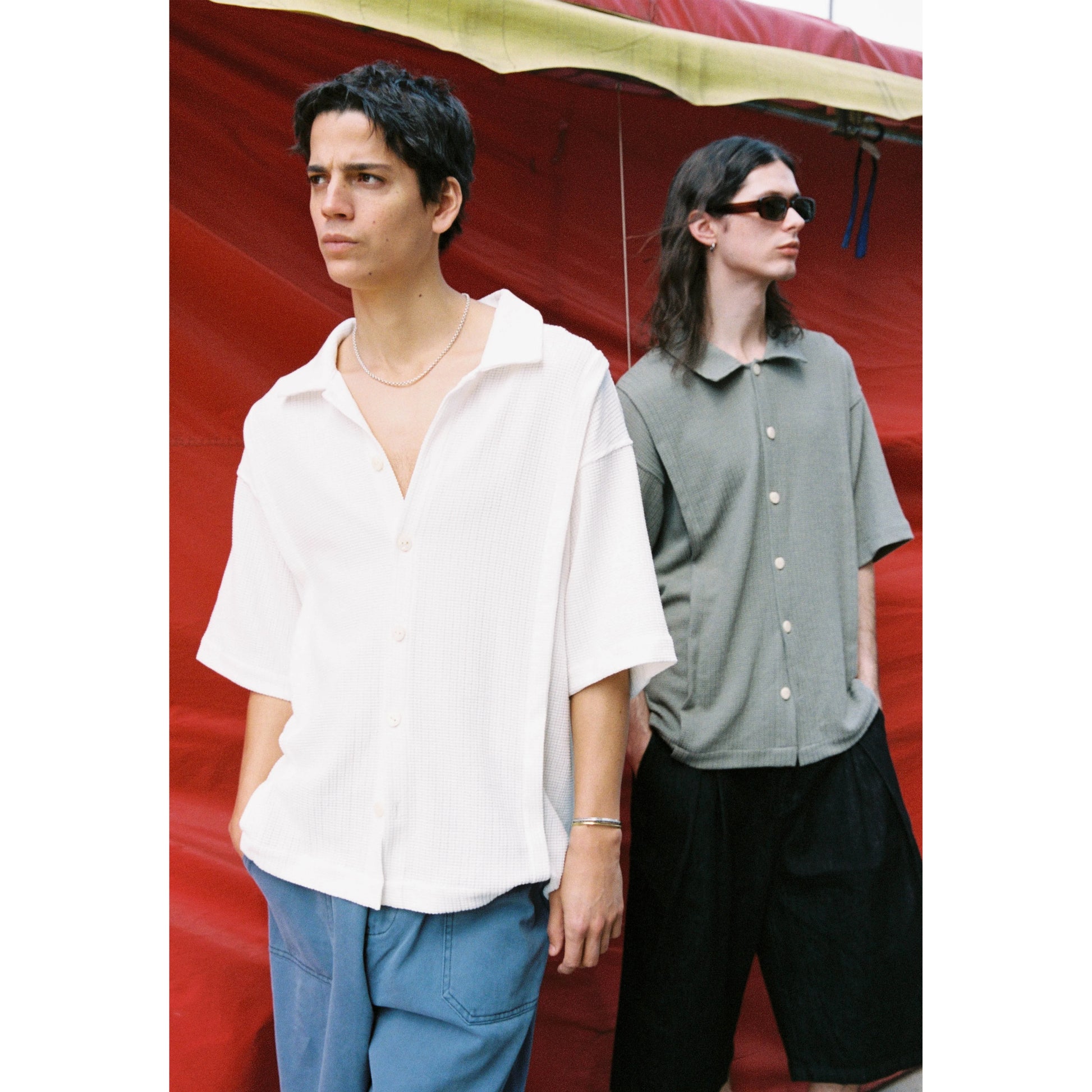 Anniehall Knitted Cardigan Checked Short Sleeve Shirt