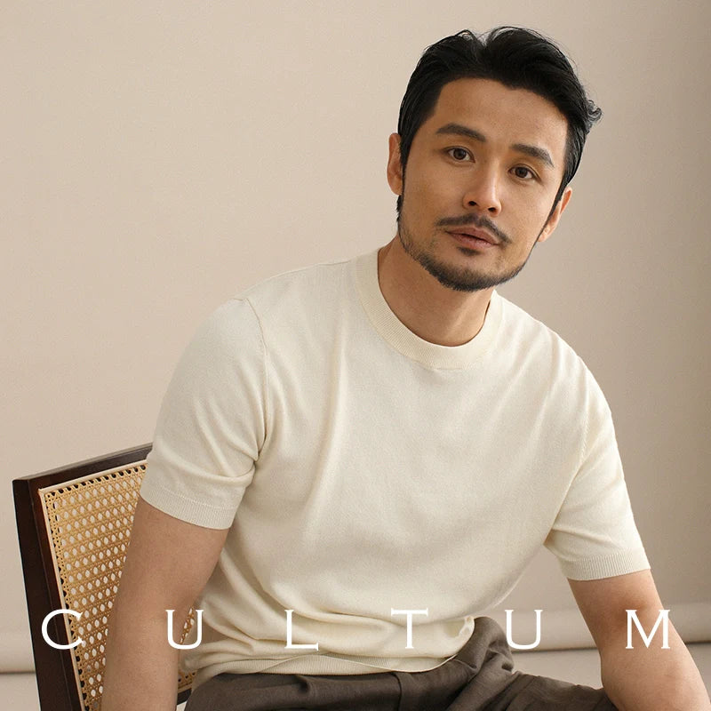 CULTUM Thin Breathable Versatile Crew Neck Short Sleeve Knitted Tee