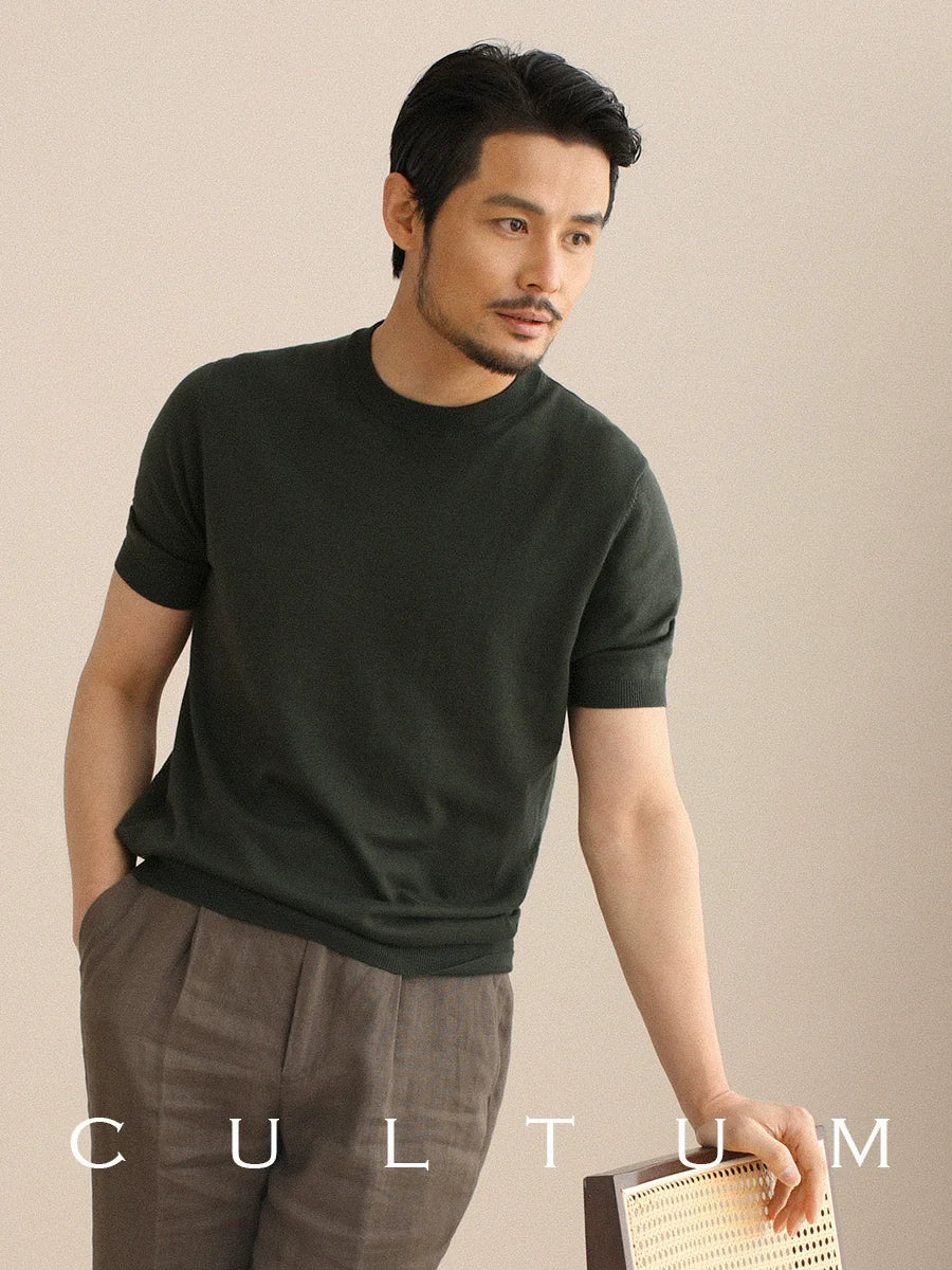 CULTUM Thin Breathable Versatile Crew Neck Short Sleeve Knitted Tee