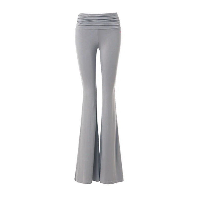 ABMY Skinny Elastic Low Waist Pleated Waist Flared Pants